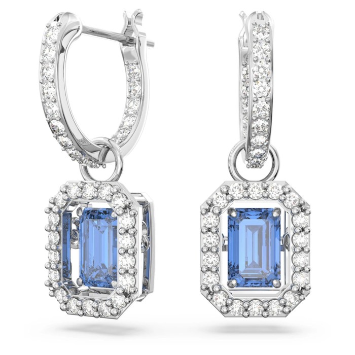 Millenia-drop-earrings-Octagon-cut-Blue-Rhodium-plated