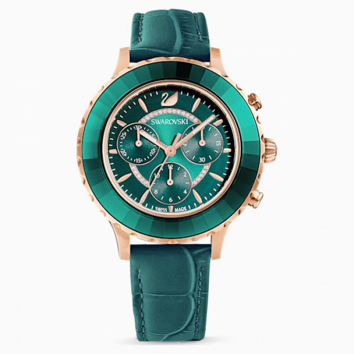 ρολόι-octea-lux-chrono--δερμάτινο-λουράκι--πράσινο--pvd-σε-χρυσή-ροζ-απόχρωση-swarovski-5452498