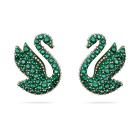 Σκουλαρίκια με καραφάκι Swarovski Iconic Swan Κύκνος, Πράσινα, Επιμετάλλωση σε ροζ χρυσαφί τόνο