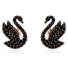 Σκουλαρίκια με καραφάκι Swarovski Swan Κύκνος, Μαύρα, Επιμετάλλωση σε ροζ χρυσαφί τόνο