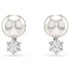 Σκουλαρίκια με καραφάκι Matrix Crystal pearl, Στρογγυλή κοπή, Λευκά, Επιμετάλλωση ροδίου