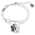 Βραχιόλι Swan Crystal pearl, Κύκνος, Μαύρο, Επιμετάλλωση ροδίου
