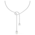 Κολιέ σε σχήμα Υ Matrix Crystal pearl, Στρογγυλή κοπή, Λευκό, Επιμετάλλωση ροδίου