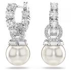 Σκουλαρίκια-σταγόνα Matrix Crystal pearl, Στρογγυλή κοπή, Λευκά, Επιμετάλλωση ροδίου