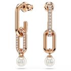 Σκουλαρίκια-σταγόνα Constella Crystal pearl, Στρογγυλή κοπή, Λευκά, Επιμετάλλωση σε ροζ χρυσαφί τόνο