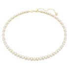 Κολιέ Tennis Matrix Crystal pearl, Στρογγυλή κοπή, Λευκό, Επιμετάλλωση σε χρυσαφί τόνο