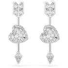 Σκουλαρίκια-σταγόνα Idyllia Μείξη κοπών, Καρδιά με βέλος, Λευκά, Επιμετάλλωση ροδίου