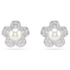 Σκουλαρίκια με καραφάκι Ariana Grande x Swarovski Crystal pearl, Στρογγυλή κοπή, Λουλούδι, Λευκά, Επιμετάλλωση ροδίου