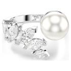 Ανοιχτό δαχτυλίδι Mesmera Crystal pearl, Κοπή marquise, Λευκό, Επιμετάλλωση ροδίου